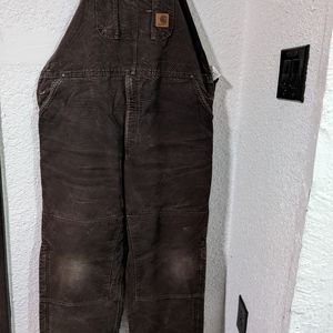 48x30 Carhartt Work Overalls Double Knee Dark Brown In Good Conditions